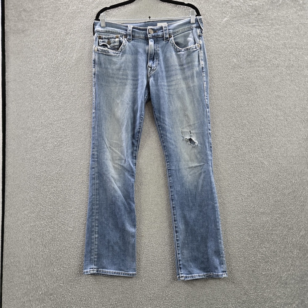 True Religion Men Jeans 33 Light Blue Denim Relaxed Straight Ricky Grunge READ